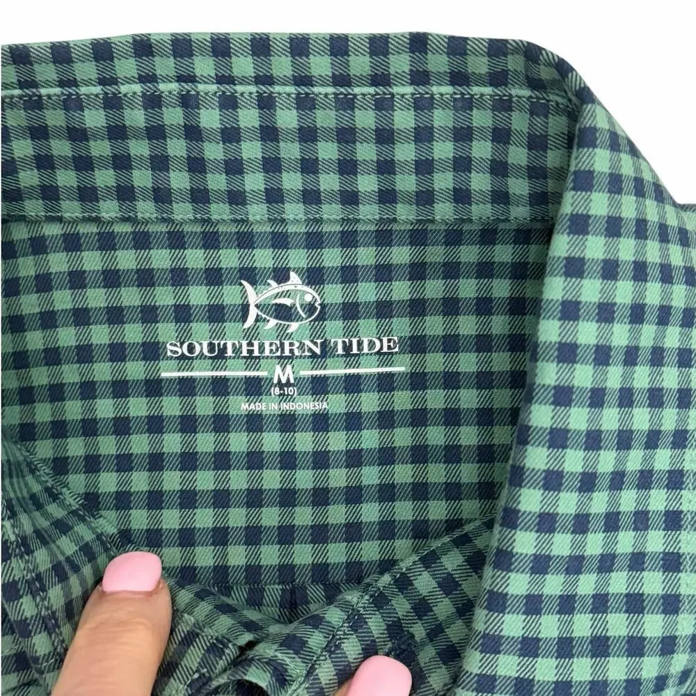 SOUTHERN TIDE Boys Green and Navy Button Down Medium (8-10)